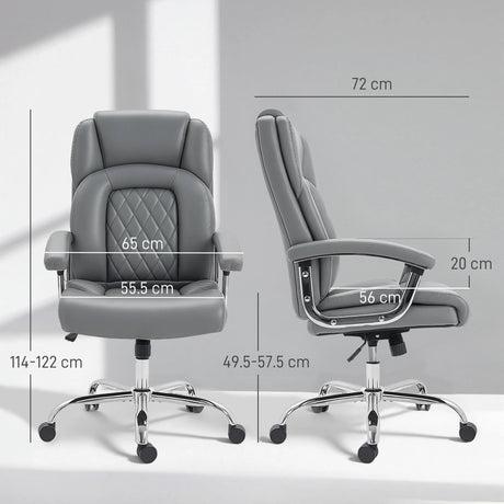 HOMCOM Big and Tall Office Chair 180kg with Spring Cushion, PU Leather - Grey