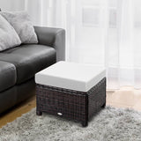Outsunny Rattan Footstool Wicker Ottoman with Padded Seat Cushion Outdoor Patio Furniture for Garden Poolside Living Room, 50 x 50 x 35 cm, Brown