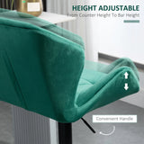 HOMCOM Bar Stools Set Of 2, Velvet-Touch Barstools with Metal Frame Footrest and Adjustable Height, Green