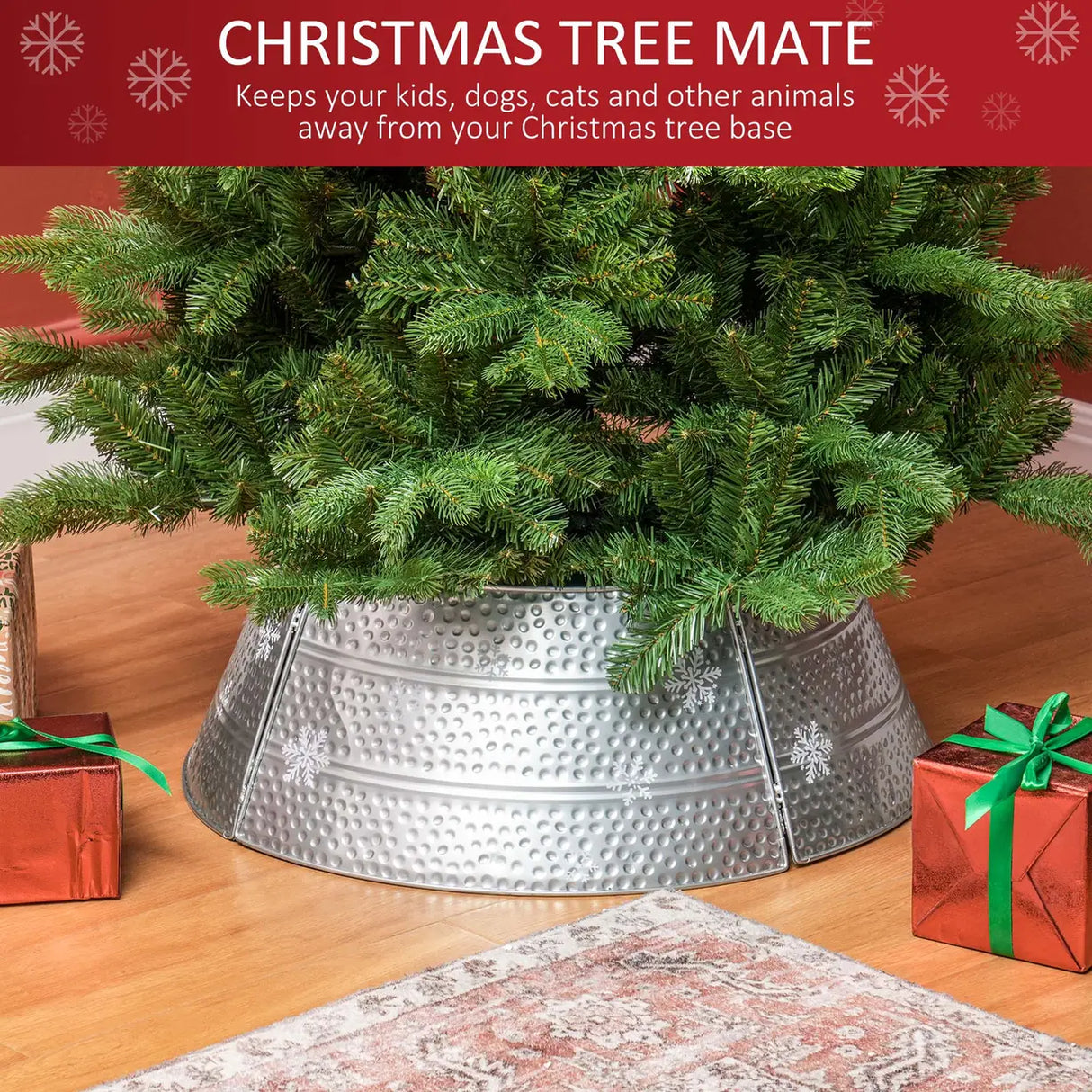HOMCOM 66cm Hammered Steel Christmas Tree Base Collar