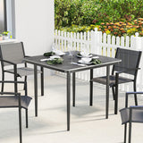 Outsunny Garden Dining Table for 4, 85 cm Square Outdoor Table with Umbrella Hole, Faux Wood Top, Metal Legs, Dark Grey