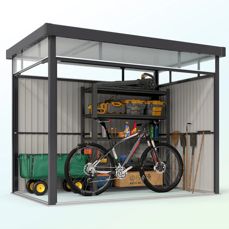 Outsunny 5.3 x 8.5ft Galvanised Steel Garden Shed, Metal Shed with Roof Windows, Leakage Holes and Lockable Wide Door for Outdoor Patio Tool Storage