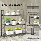 Outsunny 3-Tier Metal Plant Stand, Heavy Duty Ladder Shelf Potted Plants Display Rack, Indoor Outdoor Flower Pot Holder