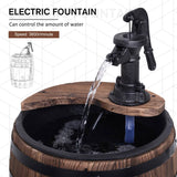 Outsunny Wood Barrel Patio Water Fountain Electric Pump Garden Decorative Ornament with Flower Planter Decor