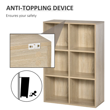 HOMCOM Six-Cube Bookcase - Oak Wood Effect
