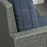 Outsunny Six-piece Outdoor Rattan Dining Set, Outdoor Sofa Set with Reclining Armchairs and Mental Frame, Blue