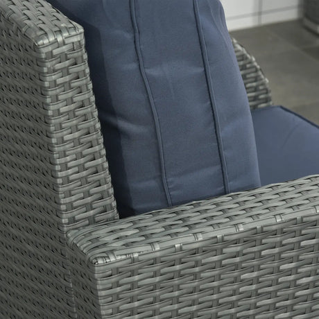 Outsunny Six-piece Outdoor Rattan Dining Set, Outdoor Sofa Set with Reclining Armchairs and Mental Frame, Blue