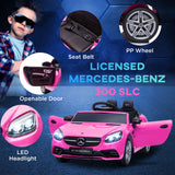 HOMCOM Benz SLC 300  Licensed 12V Kids Electric Ride On, with Music, Remote Control, LED Headlights, Horn, Pink