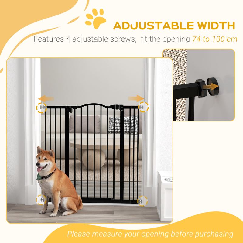 PawHut Pressure Fit Dog Stair Gate No Drilling Safety Gate Auto Close for Doorways, Hallways, 74-100cm Adjustable, 94cm Tall, Black