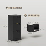 HOMCOM Filing Cabinet, Fluted Vertical File Cabinet with 3 Lockable Drawers and Hanging Rails, Black