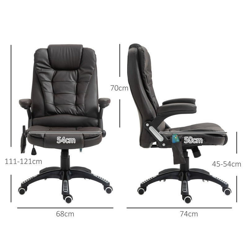 HOMCOM 6-Point Massage Office Chair with Seat Heated for Home Office, PU Leather High Back Executive Desk Chair with Adjustable Height and 360 Swivel for Work Study, Brown