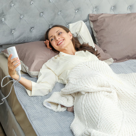 HOMCOM Heated Electric Blanket, Warm Throw Blanket with 5 Heating Levels, 10 Hour Auto-Off Timer, Grey