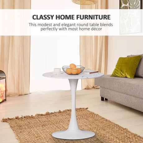 HOMCOM Modern Round Dining Table Leisure Coffee Bistro Table with Metal Base for Kitchen & Dining Room White