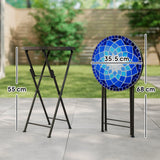 Outsunny Mosaic Outdoor Garden Table, 35.5cm Round Folding Coffee Table with Metal Frame for Balcony Terrace, Navy Blue