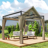 Outsunny 3 x 3 m Pergola with Retractable Roof Canopy and Curtains, UPF30+ Metal Frame Garden Pergola Gazebo Sun Shade, Khaki