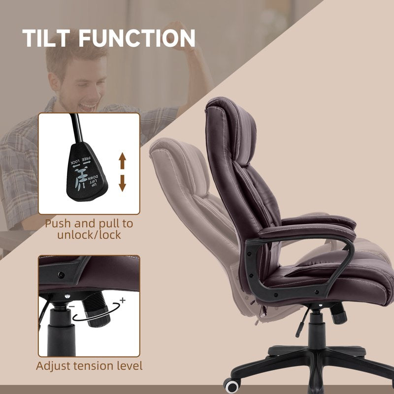 Vinsetto High Back Executive Office Chair 6- Point Vibration Massage Extra Padded Swivel Ergonomic Tilt Desk Seat, Brown