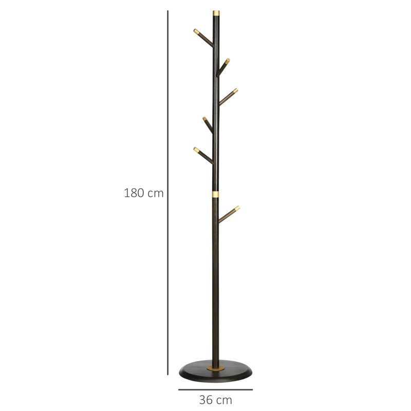 HOMCOM Vintage Coat Rack Stand Freestanding Hall Tree with 6 Hooks Bamboo Frame for Entryway Hallway Bedroom Walnut