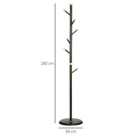 HOMCOM Vintage Coat Rack Stand Freestanding Hall Tree with 6 Hooks Bamboo Frame for Entryway Hallway Bedroom Walnut