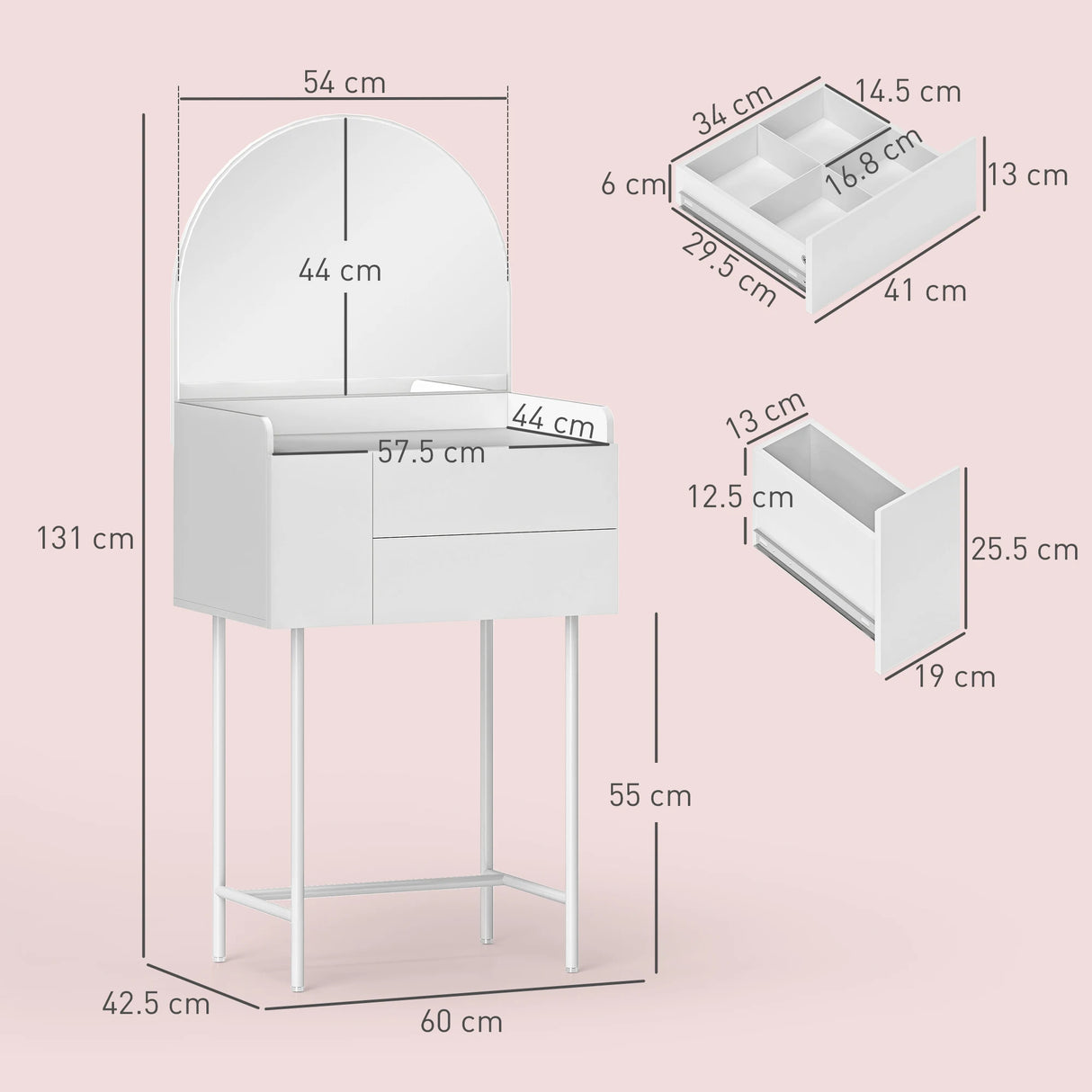 HOMCOM Three Drawer Compact Dressing Table - White