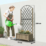 Outsunny Raised Garden Bed with Metal Trellis, Wooden Elevated Planter Box w/Lockable Wheels, Outdoor Raised Planter, Carbonised