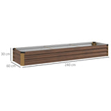 Outsunny 60 x 240cm Galvanised Steel Planter, with Open Bottom, Brown