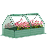 Outsunny Metal Planter Box with Cover, Raised Garden Bed with Greenhouse, for Herbs and Vegetables, Green and Dark Grey