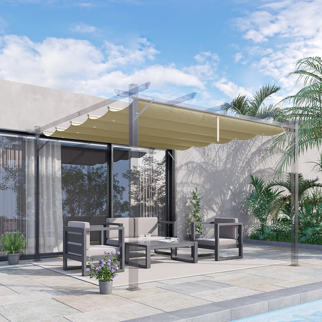 Outsunny Retractable Pergola Cover, 2.55 x 2.5 m Replacement Canopy Fabric for 3 x 3 m Frame, Roof Top Only, Beige