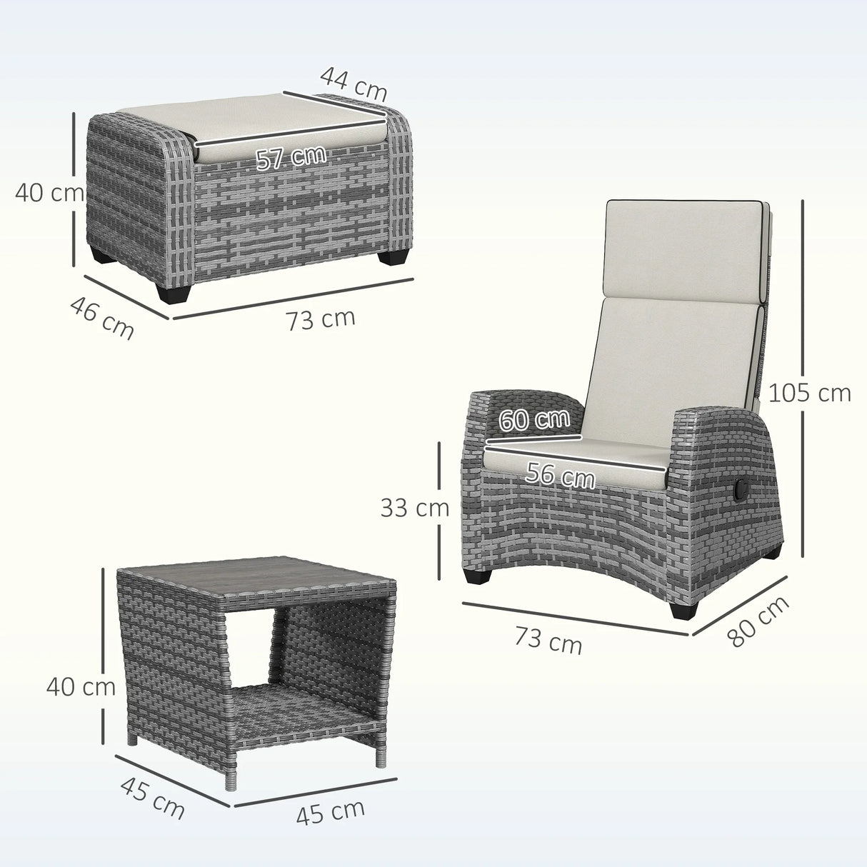 Outsunny 5-Piece Rattan Garden Furniture Set with Cushions - Grey