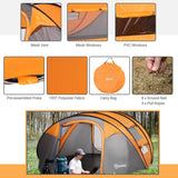 Outsunny 4 Person Pop-up Camping Tent Family Tent with Ground Sheet, 4 Windows and Portable Carry Bag for Beach Outdoor Trip, Orange