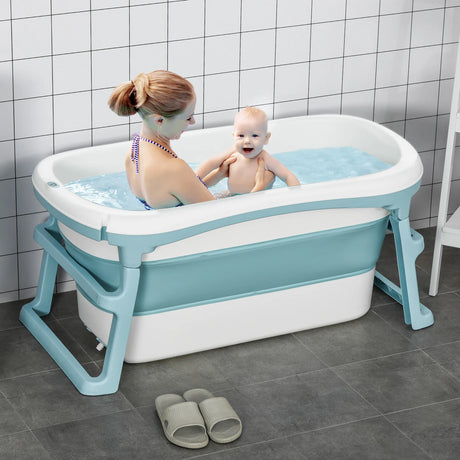 HOMCOM Foldable Bathtub Kids Bath Tub with Lid Large Freestanding Bathtubs Home Sauna for Toddler Children Teenage 1 - 12 Years