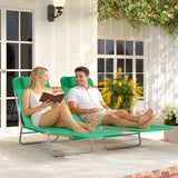 Outsunny Set of Two Steel Frame Sun Loungers, with Reclining Backs - Dark Green