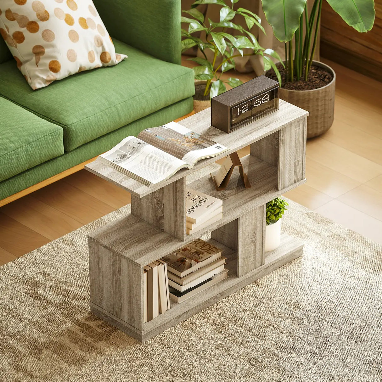 HOMCOM S-Shaped Side Table - Natural Wood Finish