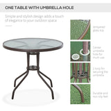 Outsunny Garden Patio Texteline Folding Chairs Plus Table and Parasol Furniture Bistro Set 6 Pieces - Coffee/Cream