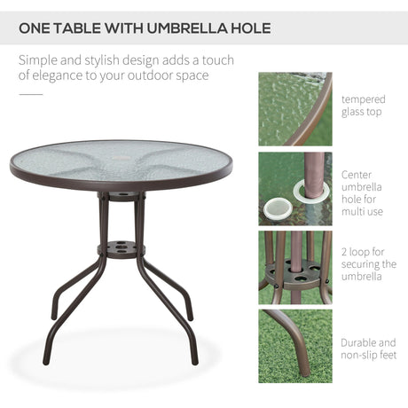 Outsunny Garden Patio Texteline Folding Chairs Plus Table and Parasol Furniture Bistro Set 6 Pieces - Coffee/Cream