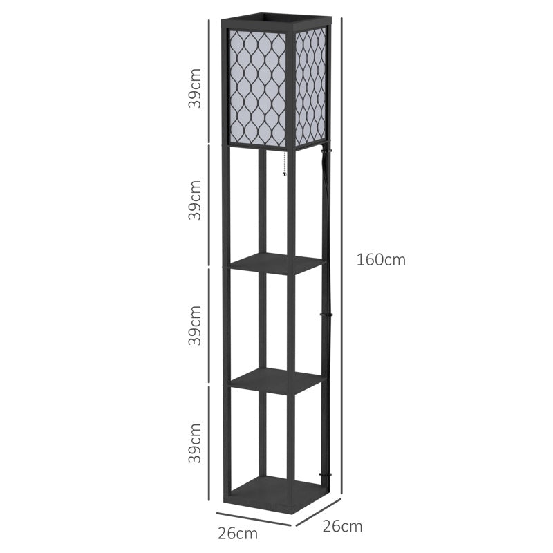 HOMCOM Shelf Floor Lamp Standing Lamp W/4-tier Wooden Open Shelves,26L x 26W x 160Hcm-Black/White