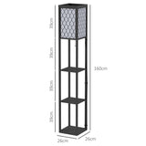 HOMCOM Shelf Floor Lamp Standing Lamp W/4-tier Wooden Open Shelves,26L x 26W x 160Hcm-Black/White