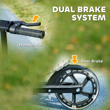 AIYAPLAY Scooter for Kids Aged 3-8 Years, with Adjustable Handle, Two Light Up Wheels, Handbrake, Rear Brake, Black