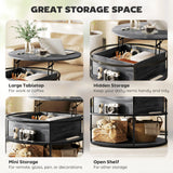 HOMCOM Lift Top Coffee Table, Round Coffee Table with Storage Shelf, Hidden Compartment and Steel Frame for Living Room, Home Office, Charcoal Grey