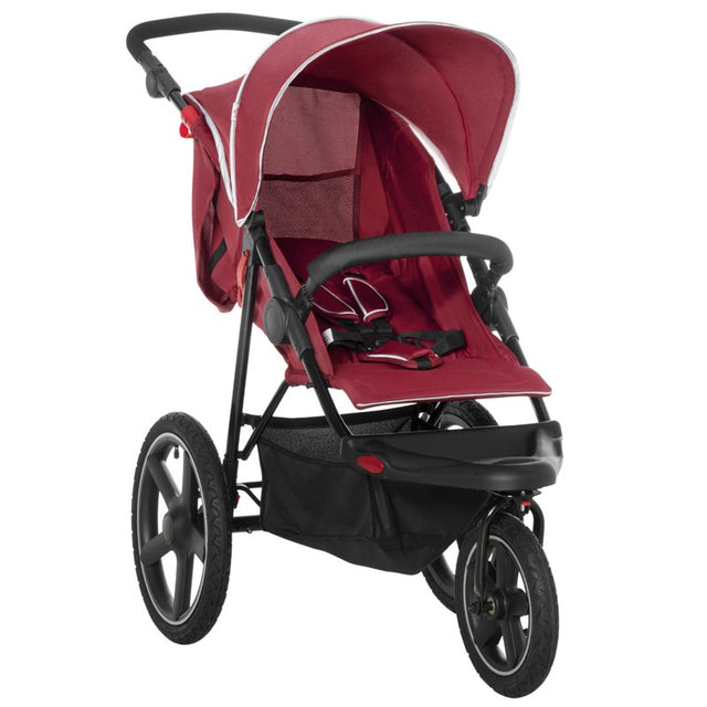 HOMCOM Foldable Three-Wheeler Baby Stroller w/ Canopy, Storage Basket - Red