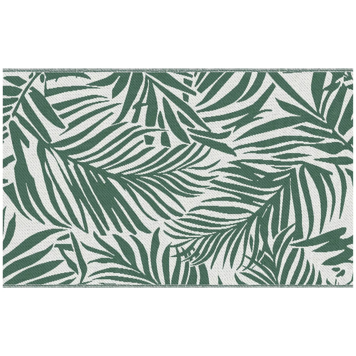Outsunny Reversible Outdoor RV Rug, 1.5 x 2.4m Patio Floor Mat, Waterproof Plastic Straw Rug for Garden, Deck, Picnic, Beach, Camping, Green Leaves, Green and White
