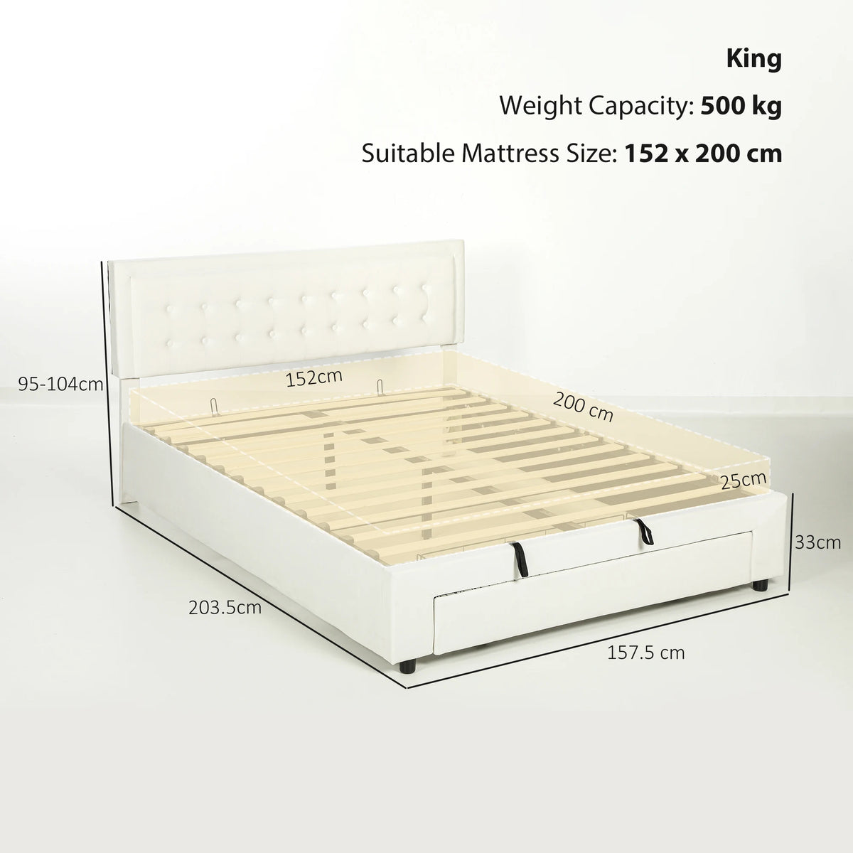 HOMCOM King Size Ottoman Bed Frame, with Front Drawer - Cream