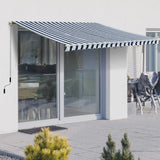 Outsunny Manual Retractable Awning, 3.5x2.5 m-Dark Blue/White Stripes