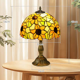 HOMCOM Stained Glass Table Lamp, Handmade Antique Bedside Lamp for Bedroom, Living room, Home, Nightstand, Decorative Night Light, Orange Sunflower