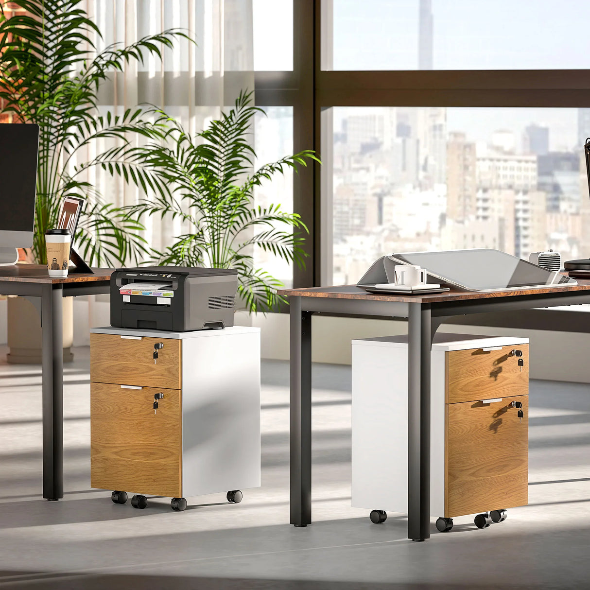 HOMCOM Two-Drawer Lockable Filing Cabinet - Wood Effect