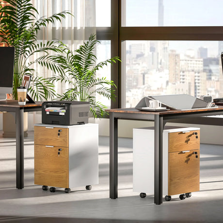 HOMCOM Two-Drawer Lockable Filing Cabinet - Wood Effect