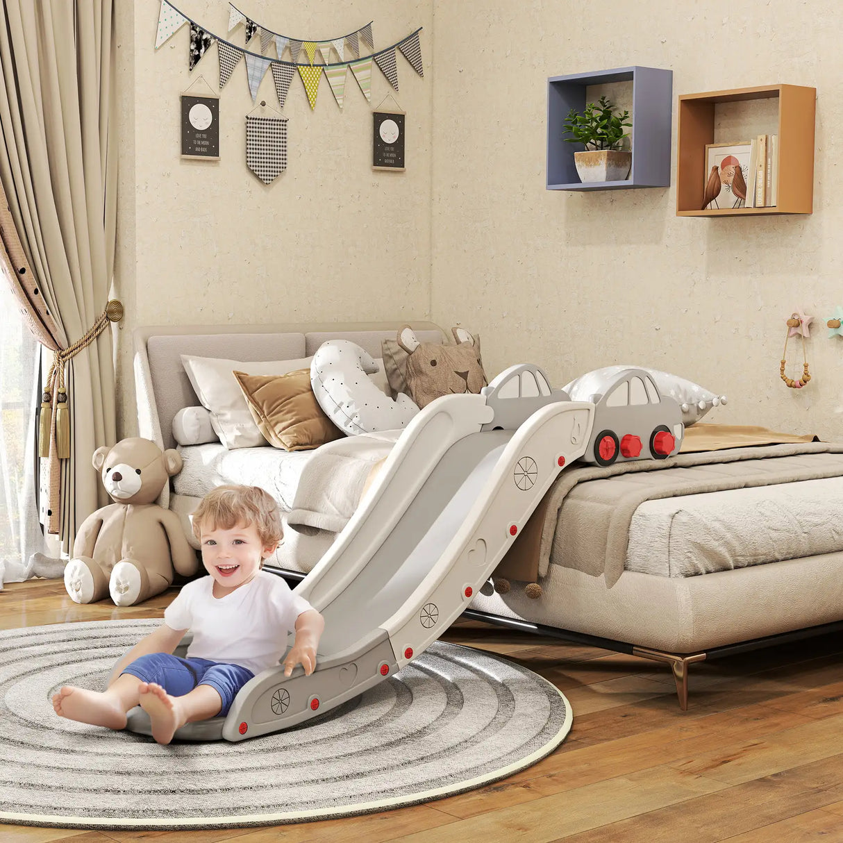AIYAPLAY Kids Slide for Bed, Sofa, with Extended Length, Easy to assemble and Store, Grey