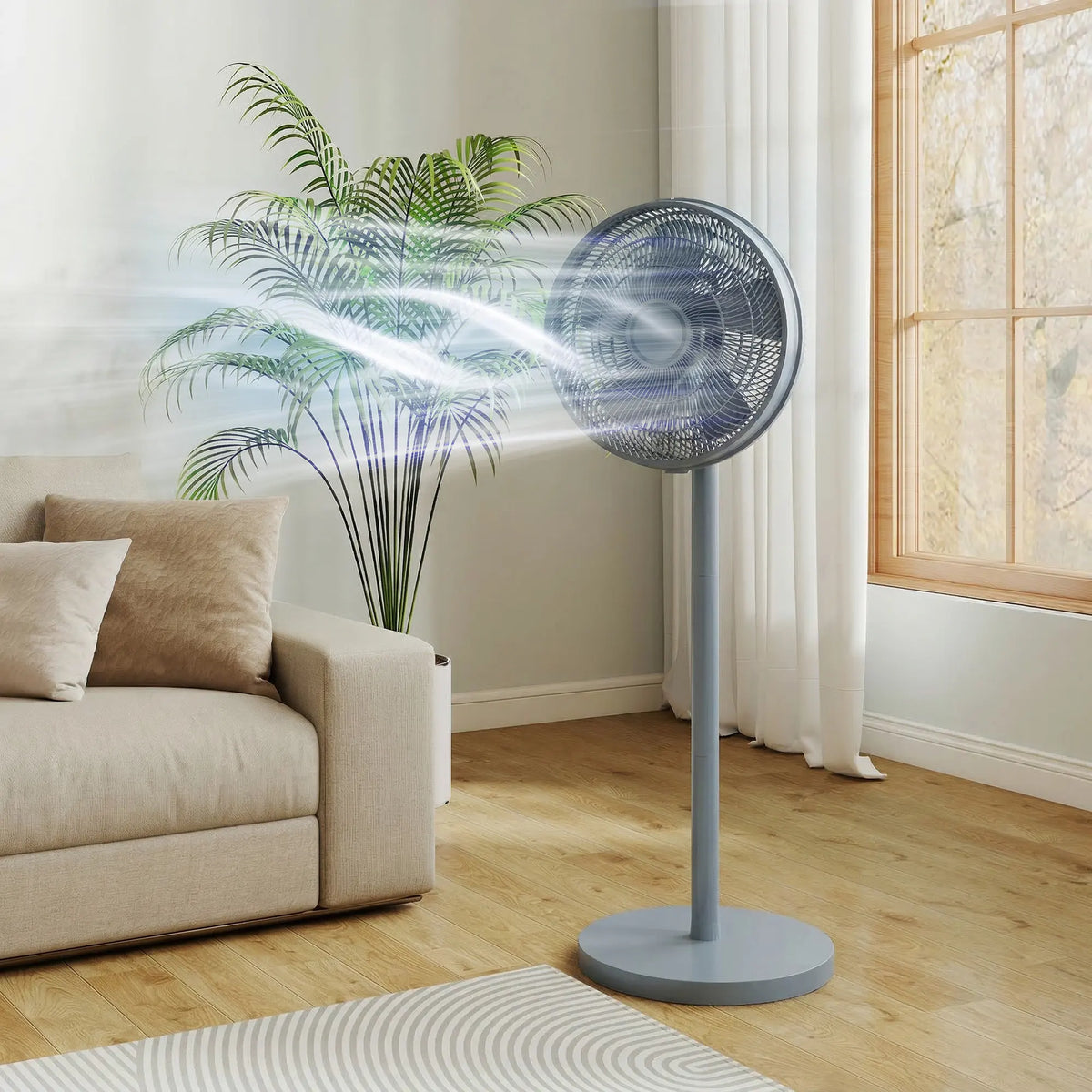 HOMCOM 40 cm Standing Fan, Cooling Floor Fan with 80 Oscillating, Adjustable Tilt and Height, 4 Speed, Remote Control, Grey