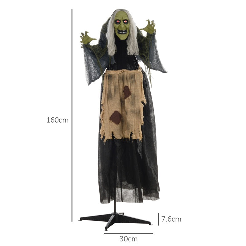 HOMCOM 5'2" Hunchback Witch Halloween Animatronic, with Glowing Eyes