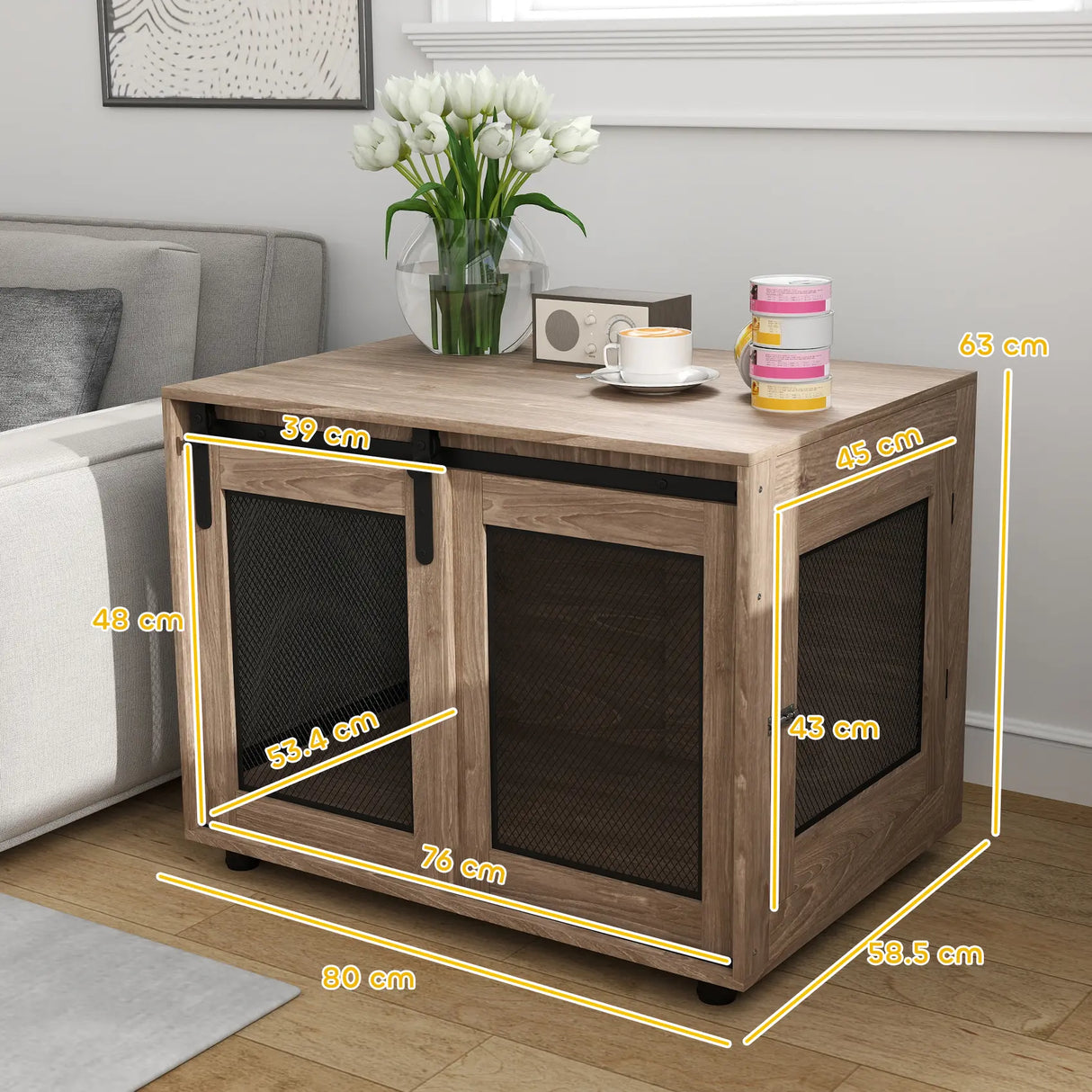 PawHut Dog Crate Furniture with Sliding Door for Medium Dogs, Brown