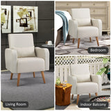 HOMCOM Accent Chair, Linen-Touch Armchair with Pillow, Upholstered Leisure Lounge Sofa for Living Room, Club Chair with Rubber Wooden Frame, Cream
